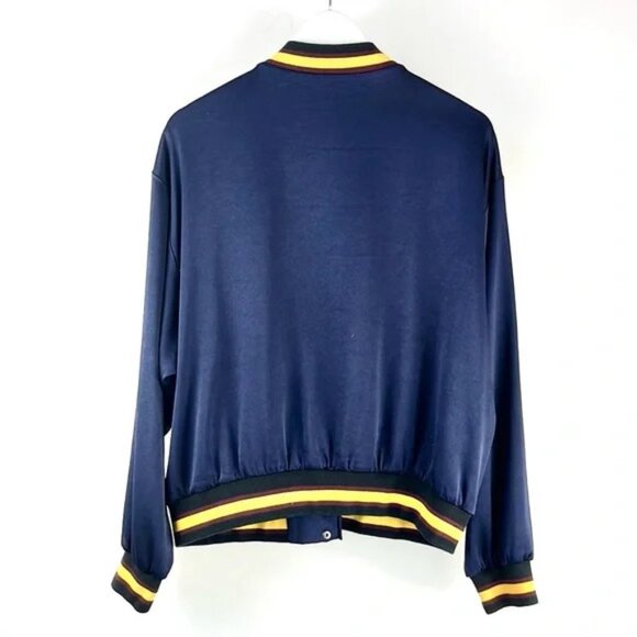DKNY x Cara Delevingne Midnight Striped-Trim Varsity Jacket - Picture 2 of 11